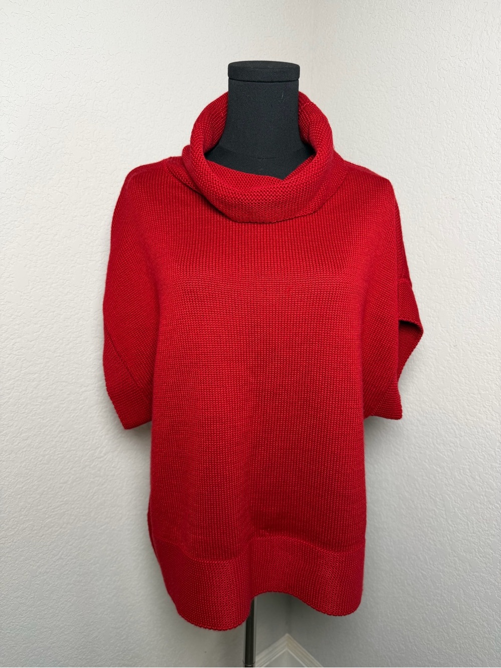Coldwater Creek Red Cowl Neck Short Sleeve Sweater